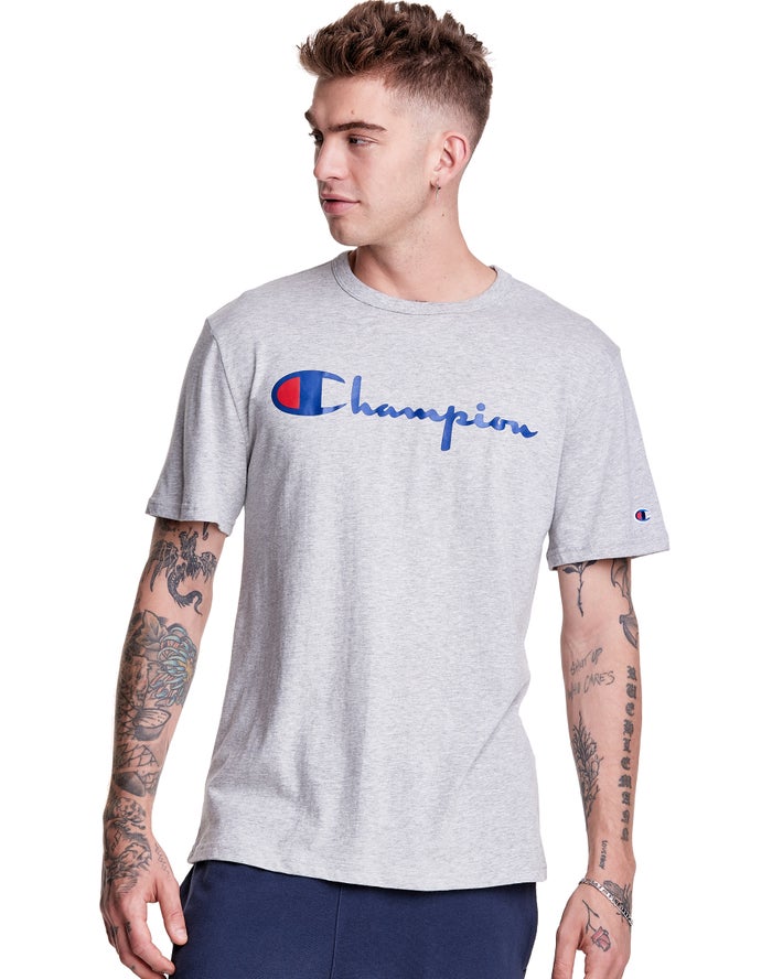 Champion Herre T-Shirts Grå - Lightweight Script Logo - Danmark EBR-645108